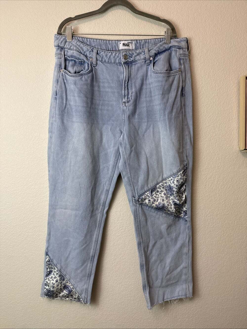 Paige Noelia Women’s Jeans 32 Relaxed Straight Leg Crop Patchwork High Waist
